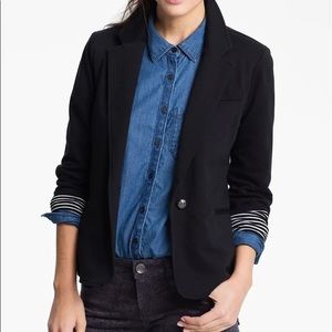 Black knit blazer jacket with striped cuff detail